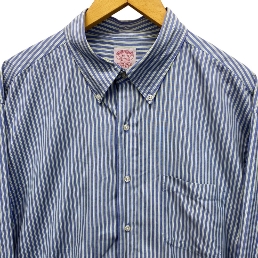 Brooks Brothers 1818 Mens 17.5-5 Blue Striped 100% Cotton Button Down‎ Shirt L/S